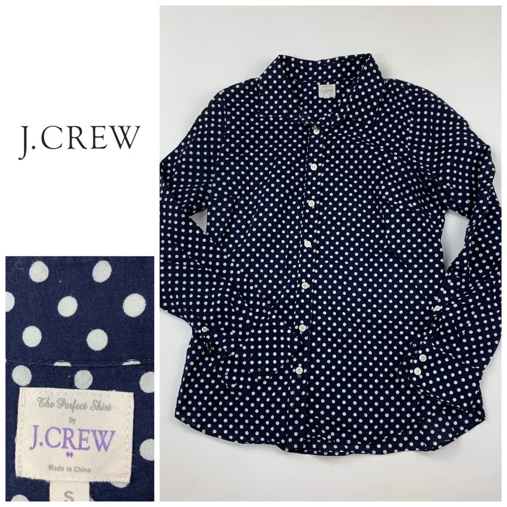 J. Crew Perfect Polka Dot Button Front Casual Shirt Size Small